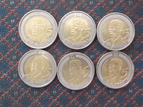 COINS : SOUTH AFRICAN R5 MANDELA 2008  ( 6 COINS )